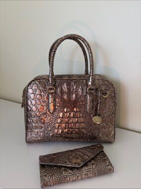 “New-ish” Brahmin Marissa Bronze Nebula Satchel with Matching Veronica Wallet.